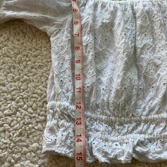 American Eagle Embroidered White Elastic Hem Crop Top Small - Picture 8 of 8